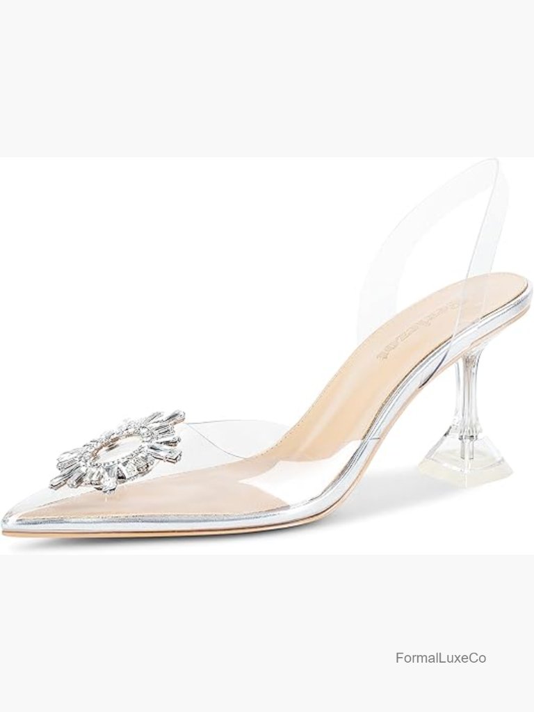Clear Slingback Heels With Crystal Brooch